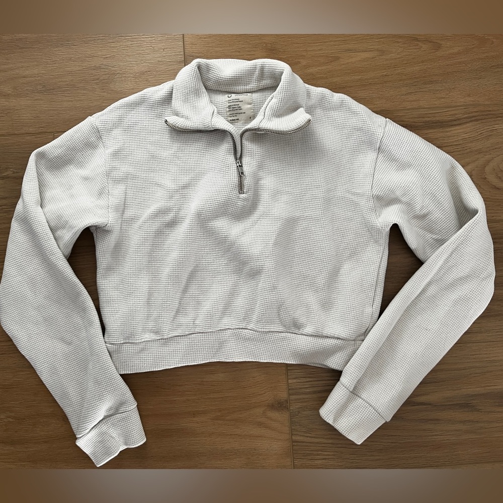 ForDays Waffle knit cropped quarterzip sweatshirt.